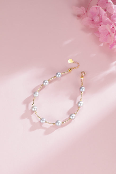 6-7mm Seawater Silver Blue Pearls Tincup Bracelet 18K Gold - House Of Pearls